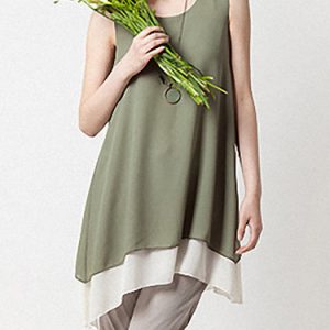 Green Sleeveless Paneled Tank