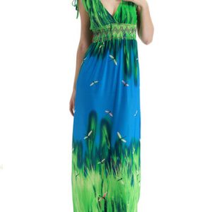 Green Sleeveless Printed Maxi Dress