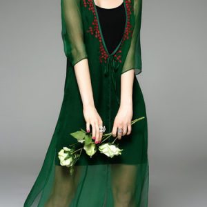 Green Slit Half Sleeve Shift Silk Coat