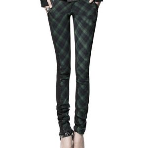 Green Statement Checkered/Plaid Skinny Leg Pants