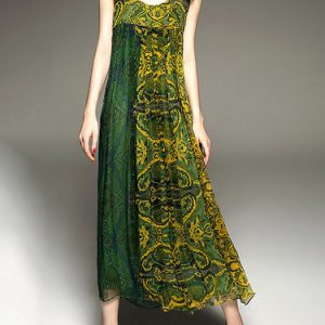 Green Swing Silk Printed Boho Maxi Dress