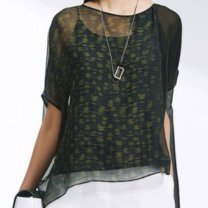 Green Two Piece Casual Silk Printed Blouse