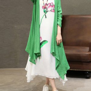 Green Two Piece Long Sleeve Midi Dress