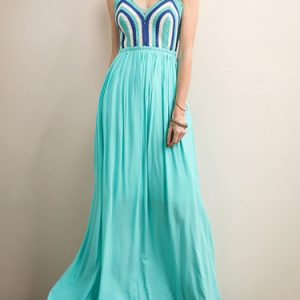 Green V Neck Knitted Spaghetti Maxi Dress