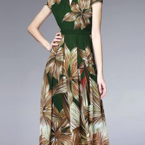 Green Vintage Polyester Midi Dress