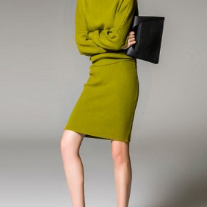 Green Wool Blend Batwing Two Piece Midi Dress