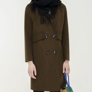 Green Wool Lapel Buttoned Elegant Plain Coat