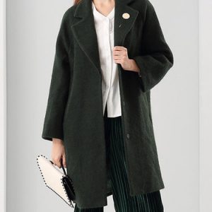 Green Wool-blend Pockets Plain Long Sleeve Coat