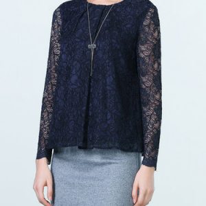 Guipure Lace Elegant Pierced Cotton-blend Long Sleeved Top