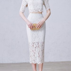 Guipure Lace Lace Half Sleeve Elegant Two Piece Midi Dress