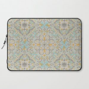 Gypsy Floral in Soft Neutrals, Grey & Yellow on Sage Computer Cover by micklyn - Laptop Sleeve - 15"