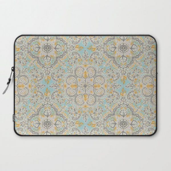 Gypsy Floral in Soft Neutrals, Grey & Yellow on Sage Computer Cover by micklyn - Laptop Sleeve - 15"