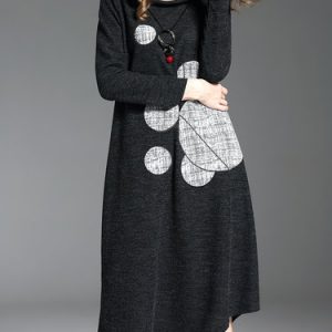 H-line Asymmetric Crew Neck Casual Long Sleeve Midi Dress