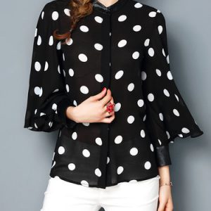 H-line Balloon Sleeve Casual Printed Polka Dots Blouse