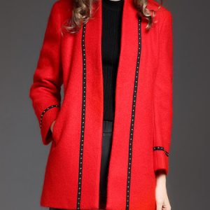 H-line Binding Solid Long Sleeve Elegant Coat