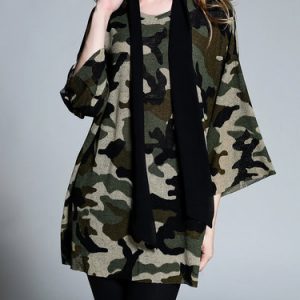 H-line Camouflage Printed Bell Sleeve Casual Crew Neck Tunic