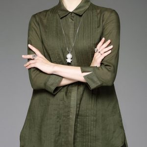 H-line Casual 3/4 Sleeve Shirt Collar Plain Tunic