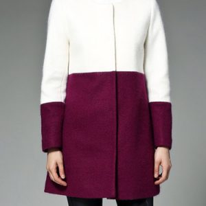 H-line Casual Color-block Crew Neck Long Sleeve Mohair Coat