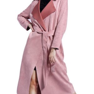 H-line Casual Faux Suede Coat with Belt