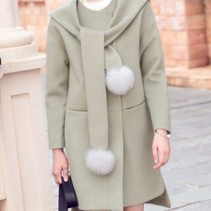 H-line Casual Plain Long Sleeve Detachable Hoodie Pockets Coat