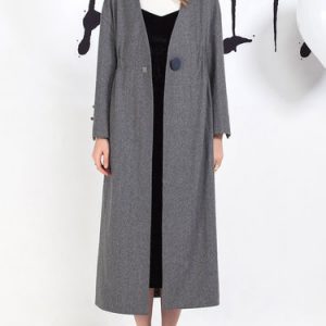 H-line Gathered Long Sleeve Simple Solid Coat