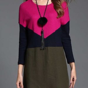 H-line Long Sleeve Color-block Casual Long Sleeved Top