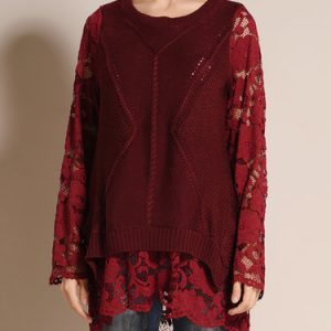 H-line Long Sleeve Guipure Lace Wool Blend Tunic