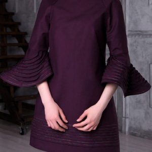 H-line Long Sleeve Plain Statement Mini Dress