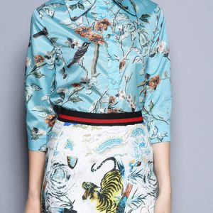 H-line Polyester 3/4 Sleeve Printed Vintage Blouse