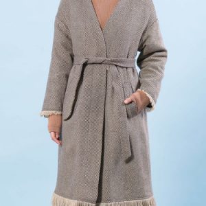 H-line Surplice Neck Wool Blend Long Sleeve Casual Coat