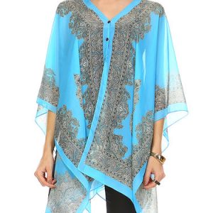 Half Sleeve Asymmetrical Printed Abstract Resort Kimono