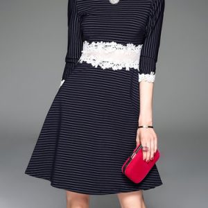 Half Sleeve Casual Stripes Paneled Mini Dress