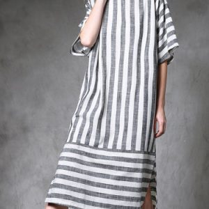 Half Sleeve Linen Pockets Casual Midi Dress