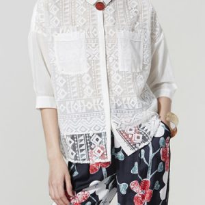 Half Sleeve Pierced Casual Blouse