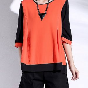 Half Sleeve Polyester Simple Color-block T-Shirt