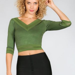 Half Sleeve V Neck Sexy Bandage Cropped Top