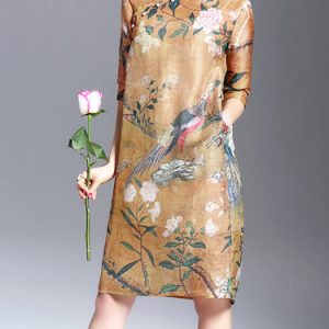 Half Sleeve Vintage Crew Neck Two Piece Midi Dress