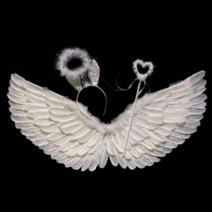 Halloween Angel Costume Kids Accessories White Wings Halo Headband Fairy Wand