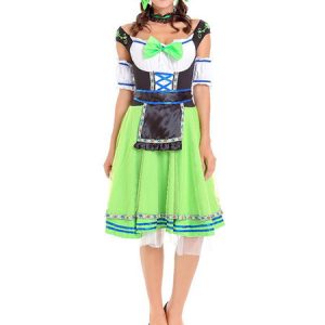 Halloween Beer Girl Costume Green Women Dresses Set Octoberfest Costume