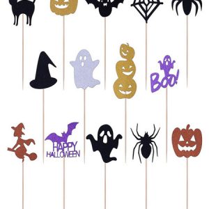 Halloween Cake Topper Black Paper 14 Pieces Holidays Costumes