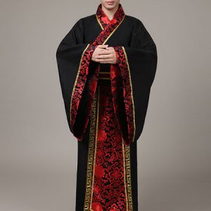 Halloween Chinese Costume Black Han Dynasty Long Gown With Sash For Men