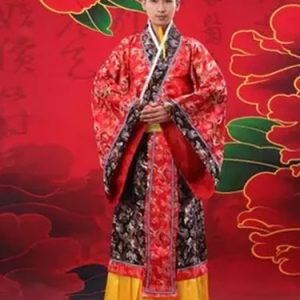 Halloween Chinese Costume Fancy Dress Imperial Robe Ancient Costume Empress Red Satin Gown Set In 3 Piece