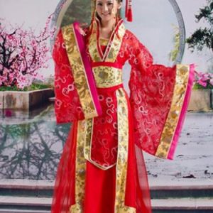 Halloween Chinese Costume Fancy Dress Red Traditional Empress Dress Set In 3 Piece