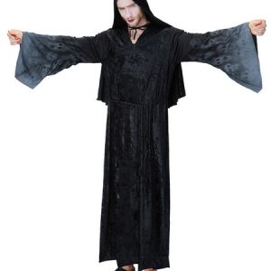 Halloween Costume For Men Wizard Skull Print Black Gown Set