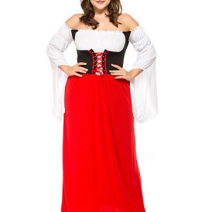 Halloween Costumes Beer Girl Costume Red Multicolor Ruffles Dress Milk Silk Beer Girl Holidays Costumes Oktoberfest Costumes