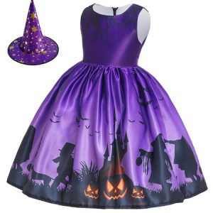 Halloween Costumes For Kids Print Purple Kid Skater Dress