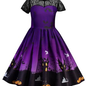 Halloween Costumes For Kids Print Purple Skater Dress