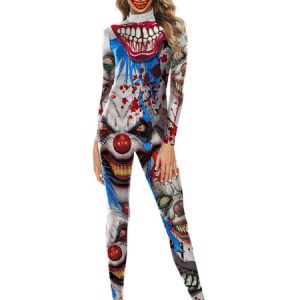 Halloween Costumes Light Gray Women's Scary Leotard Jumpsuit Polyester 3D Print Jumpsuit Holidays Costumes