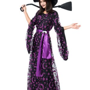 Halloween Costumes Woman's Witch Stars Print Ha Dress Purple Polyester Halloween Holidays Costumes