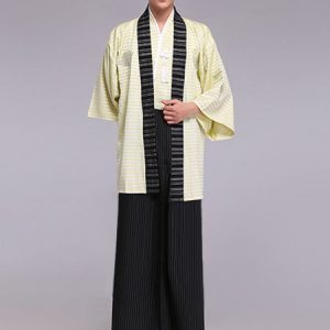 Halloween Kimono Costume Men's Fans Tassels Striped Samurai Costume Outfit